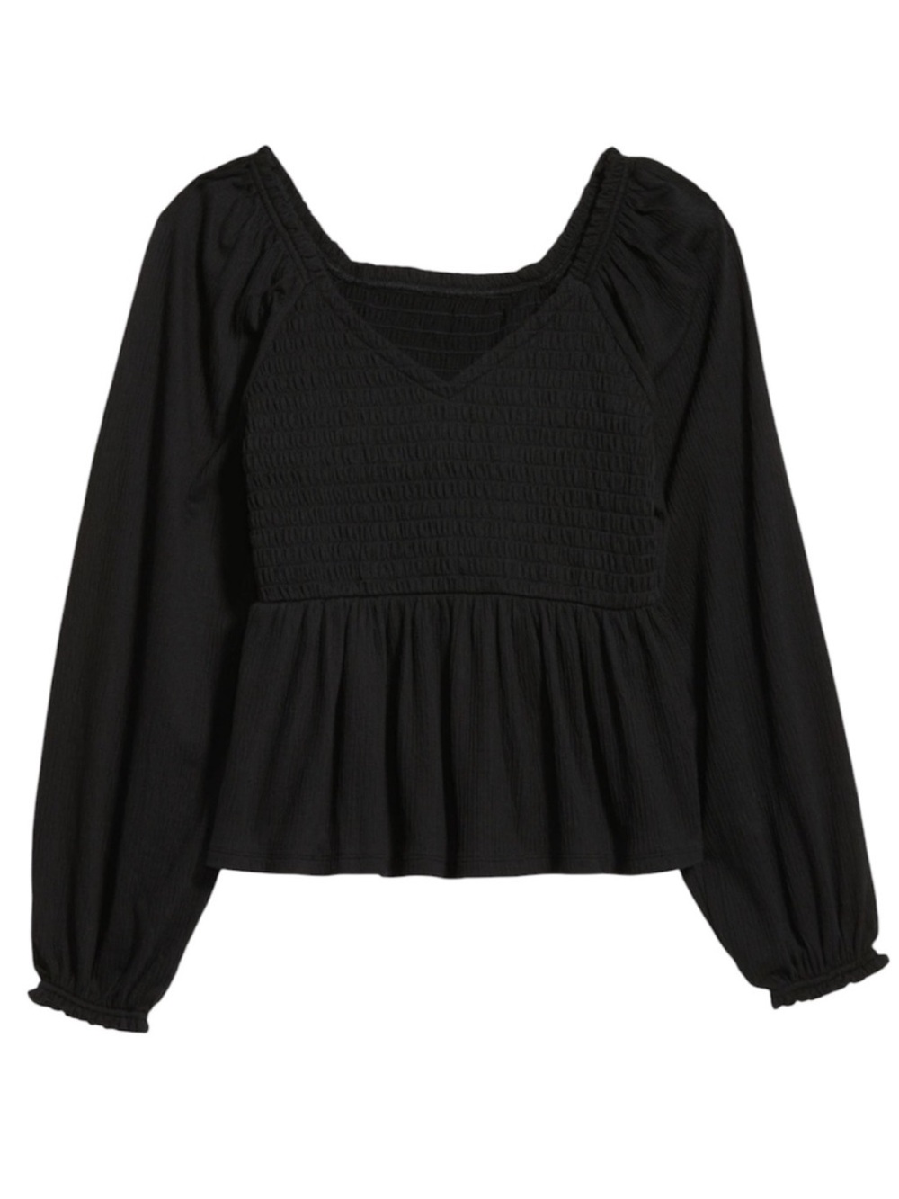 Old Navy Long-Sleeve Smocked Peplum Top Black Jack Size Small S/804399-01